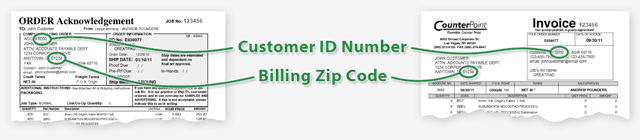 Where to Locate Customer Number and Billing Zip Code 